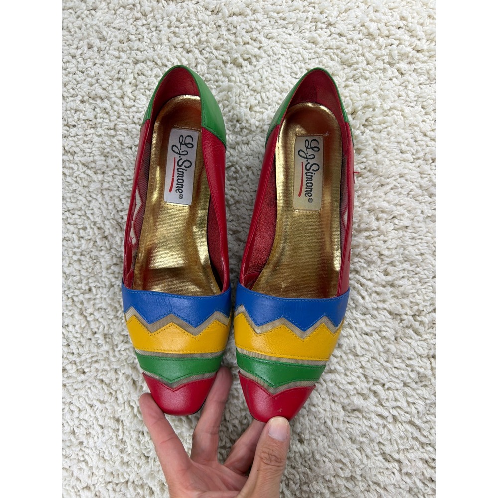 L.J. Simone Flats Women 7.5 Multicolor Excellent Vintage Colorblock Leather 93S